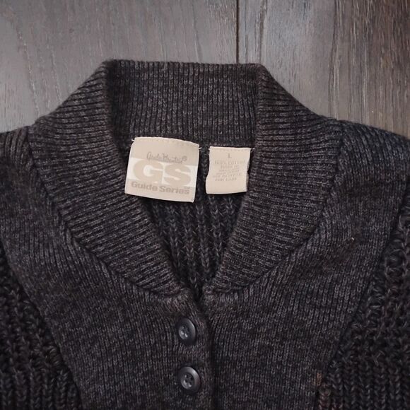 Vtg Guide Series Sweater Mens Large Gray Cotton 1/4 Button Up - Picture 2 of 4